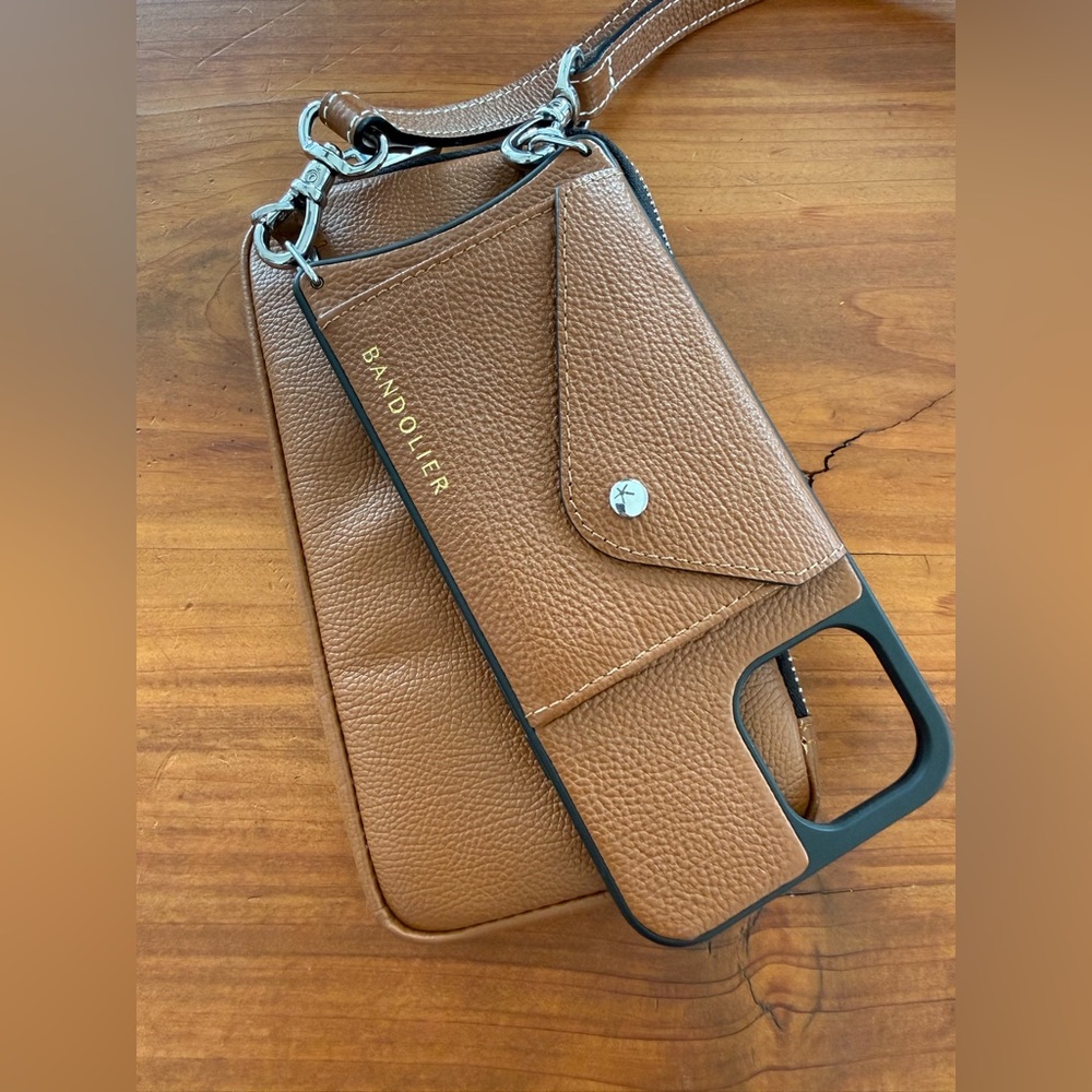 Bandolier Hailey Crossbody iPhone 12 Pro Max Case Cognac/Silver w/Expanded Pouch